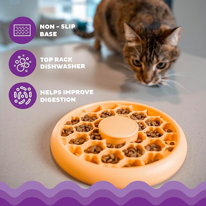 Catstages Cat Slow Feeder Bowl for Indoor Cats, Stimulating Treat Puzzle Toy, Dry or Wet Food, 1/2 Cup Capacity, One Size, Orange