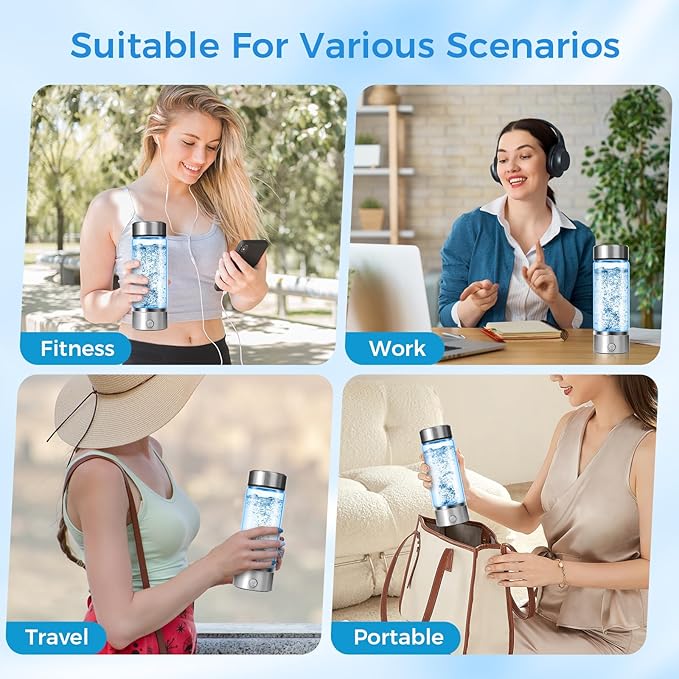 Hydrogen Water Bottle - Hydrogen Water Bottle Generator, Hydrogen Water Machine Improve Water in 3 Minutes, Portable & Rechargeable for Home, Exercise, Office, Gift (Silvery)