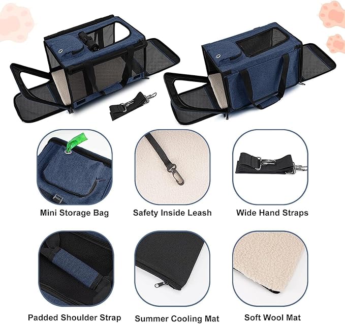 Medium Cat Carrier Large Cat 15 lbs+ Soft Pet Carrier Small Puppy/Ventilated 2 Kittens Car Travel Bag Case/Comfy Big Maine Coons 25 Pounds/Soft-Sided Mesh Kitty Products Dark Blue