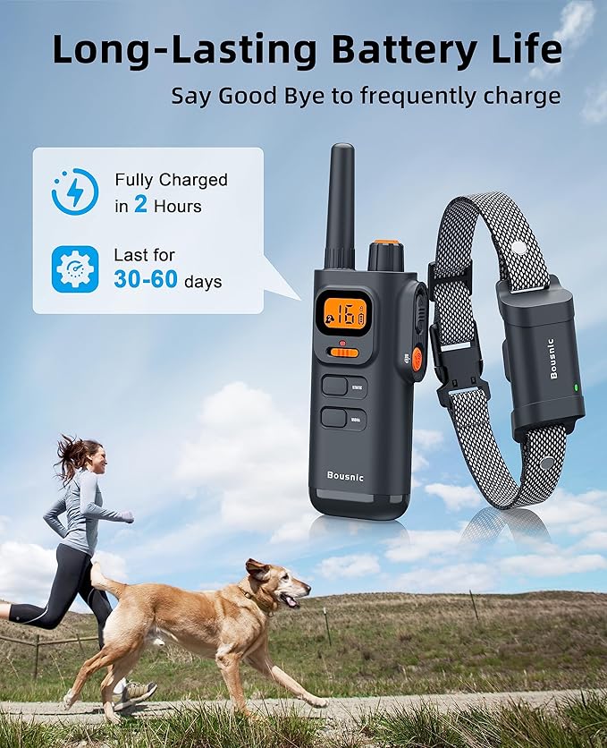 Bousnic Dog Shock Collar with Remote - [New Edition] 4000FT Dog Training Collar for Large Medium Small Dogs (8-120lbs) Waterproof Rechargeable E Collar with Beep, Vibration, Safe Shock (Grey)
