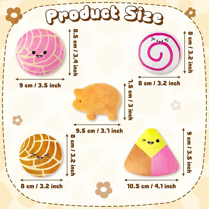 L1rabe Mexican Catnip Stuffed Toys - Hispanic Heritage Month 5Pcs Concha Cafecito Pan Dulce Funny Cat Toys for Cat Lovers Indoor Kitten Chew Bite Kick Non-Toxic Pet Supplies Kitten Birthday Presents