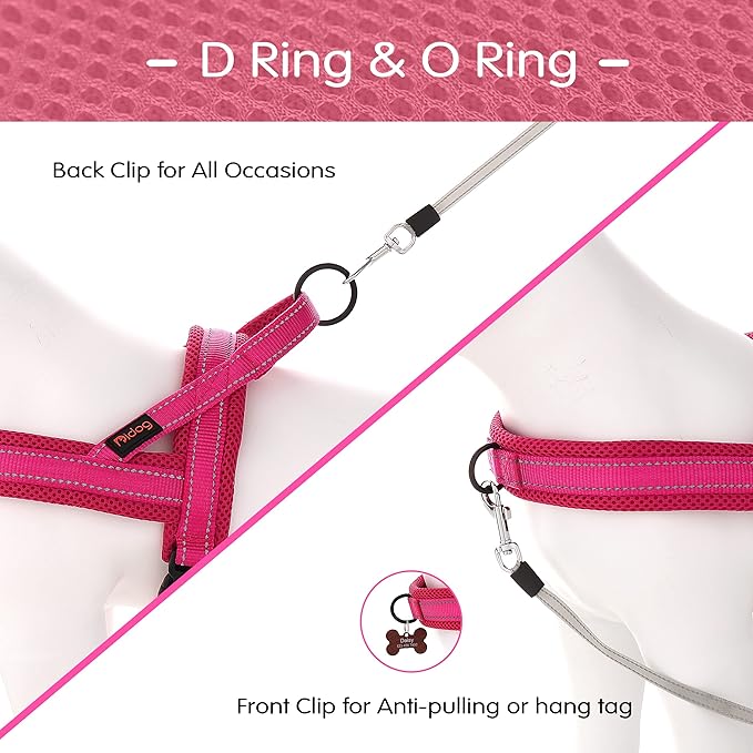 Didog No Pull Dog Harness with Soft Mesh Padded,Reflective & Quick Fit Light Weight Dog Strap Vest Harness,Easy for Walking Training (M:Chest 21-26", Mesh-Hot Pink)