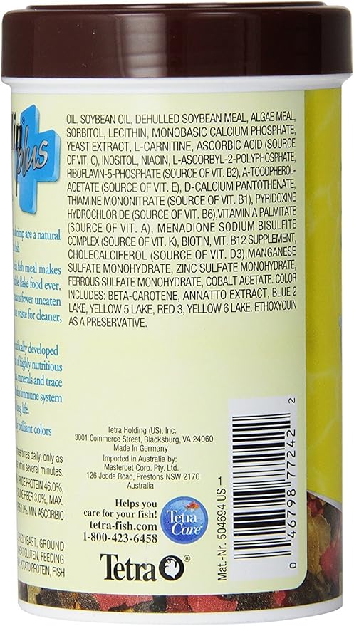 Tetra TetraMin Plus Tropical Flakes 2.2 Ounces, Nutritionally Balanced Fish Food With Added Shrimp