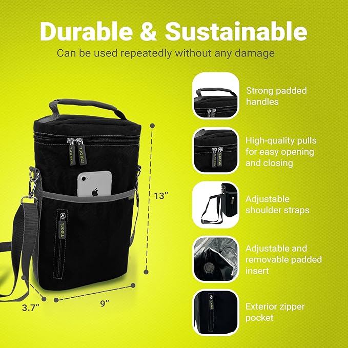 meori 2-Bottle Insulated Wine Tote | Lava Black Solid