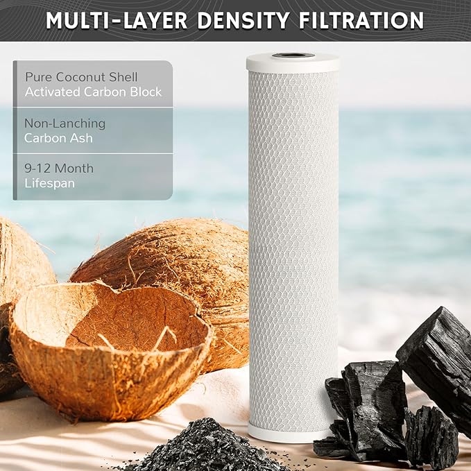 Airthereal 20" x 4.5" Whole House Sediment Activated Carbon Water Filter, 5 Micron 20-inch CTO Water Filter Replacement Cartridge for City and Well Water, 4-Pack