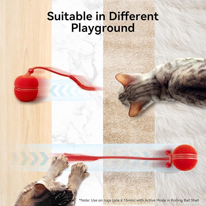 Cheerble Interactive Cat Toys for Indoor Cats - Wicked Ball Duo 2 Automatic Cat Toy with Dual Interchangeable Shells, Electronic Pet Toy with Bird Chirping Sounds, Rolling Cat Toy for Kittens, Red