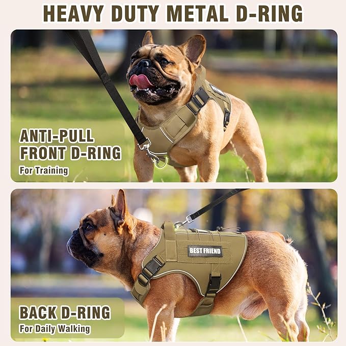 Tactical Dog Harness Medium Sized Dog,No Pull Military Dog Vest with Handle,Reflective Heavy Duty Pet Harness for Walking Hiking Training Brown M