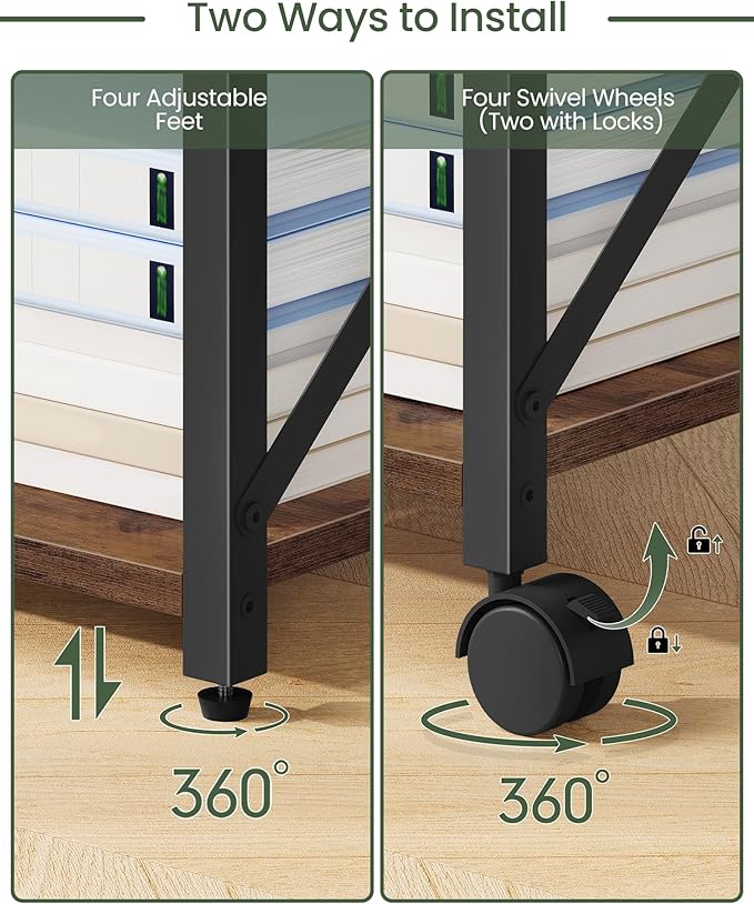 23.6" Under Desk Printer Stand, 2-Tier Printer Table with Wheels Adjustable Feet for Home Office, Study, Living Room, Rustic Brown and Black TPS01BF