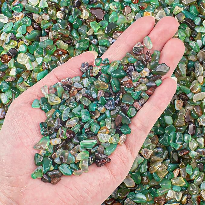 Green Agate Crushed Stone Tumbled Chips 0.88 Lb, Tumbled Polished Crystal Chips Bulk Natural Gemstones for Decorative Fish Tank Vase Fillers Aquarium Gravel Rocks