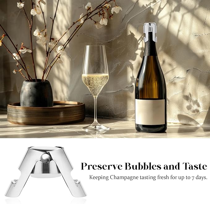 Molain 2Pack Champagne Stoppers, Stainless Steel Sparkling Wine Bottle Stopper with Pure Silicone Air Tight Seal Professional Wine Saver for Champagne, Prosecco and Cava