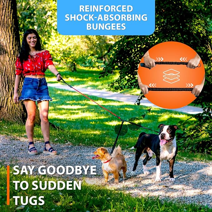 SparklyPets Dual Dog Leash for 2 Small Dogs – Tangle Free Rope Bungee Double Leash for Two Breeds with Adjustable Couplers & Soft Handle (Red, Small)