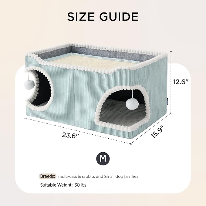 Bedsure Cute Cat House for Indoor Cats - Extra Wide Cat Scratch House with Large Top Sisal Scratch Pad for Multiple Cats, Foldable Kitty Cave Hideaway for Entertainment, 23.6x15.9x12.6inches, Blue