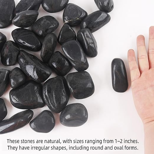 8LB 1"-2" Black River Rocks for Plants, Polished Pebbles for Garden Landscaping, Planters, Aquariums, Vase Fillers – Indoor & Outdoor Decor