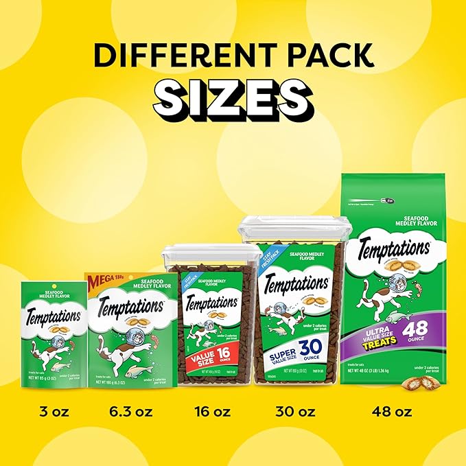 Temptations Classic Crunchy and Soft Cat Treats, Seafood Medley Flavor, 16 oz. Tub