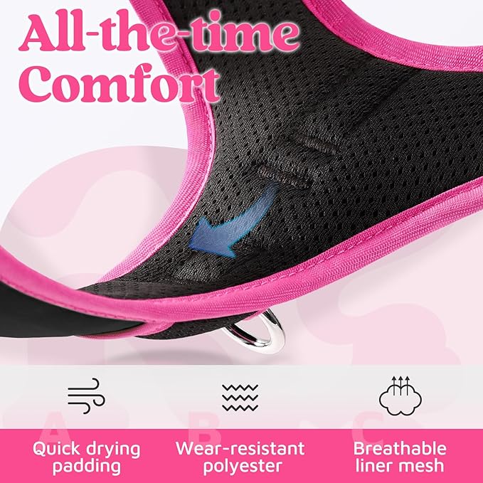 rabbitgoo Dog Harness for Large Dogs, No Pull Pet Vest with 3 Buckles, Adjustable Soft Padded Pet Harness with Easy Control Handle and Reflective Strips, Black & Rose Pink, XL