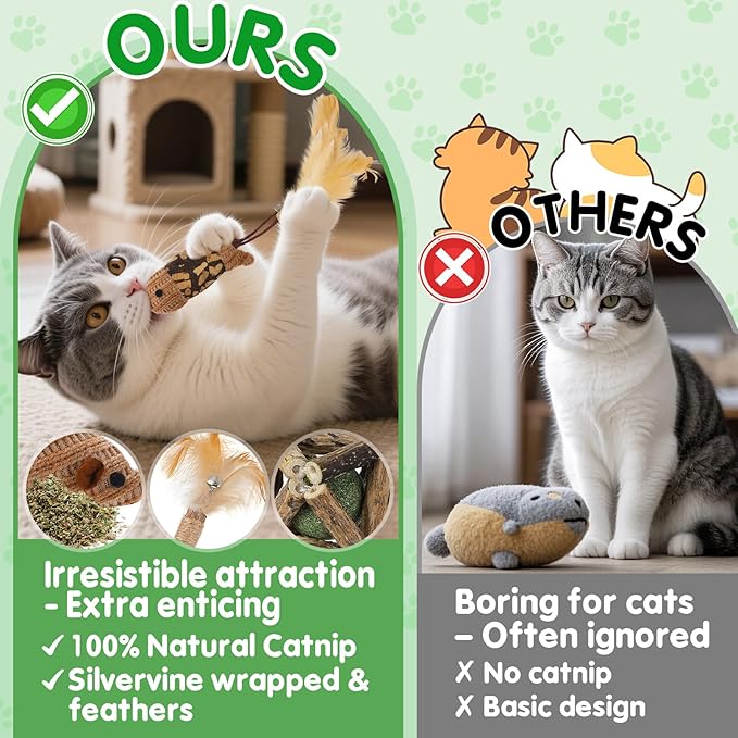 4 in 1 Relief Anxiety Catnip Cat Toys - 6 Styles Natural Silvervine Chew Toys for Teeth Cleaning, Reduce Obesity Risk, Cat Toy for Bored Indoor Adult Cats