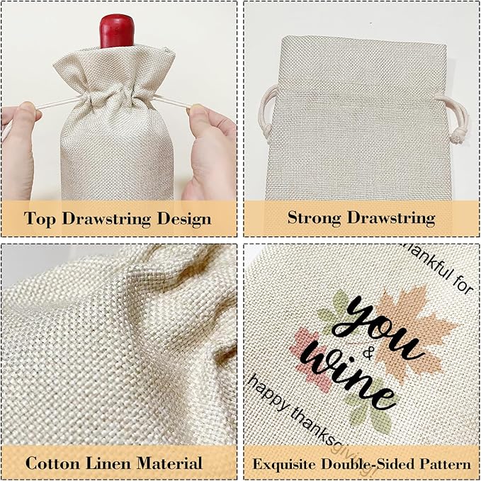 Thanksgiving Wine Bag, Thanksgiving Birthday Gifts for Friends Women Men, Thank You Gift for Dad Mom Coworker, Fall Autumn Harvest Holiday Party Favor Maple Leaf Wine Bag Decoration Supplies /34