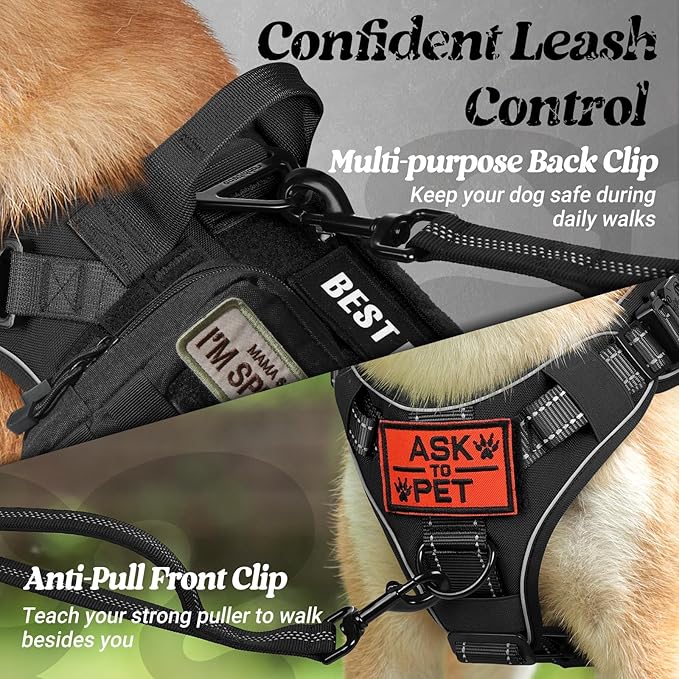 rabbitgoo Upgraded Tactical Dog Harness for Large Dogs, Reflective Heavy Duty Pet Harness with Handle, No-Pull Service Vest Large Breed, Adjustable Military Vest for Training Hunting Walking, Black, L