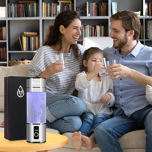 Hydrogen Water Bottle, 2 Modes Portable Hydrogen Water Bottle Generator with SPE PEM Technology and LED Display, Ion Water Ionizer Machine for Office, Travel and Home Daily Drinking（Silver）