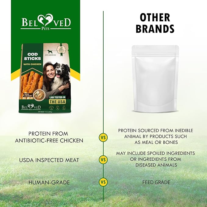 Beloved Pets Dog Treats Rawhide - Free Cod Sticks Chicken Wrapped 10.6 oz - All Natural & Grain Free Long Lasting Chews for Large & Small Dogs - Dried Pet Snacks - Support Healthy Teeth & Skin Coat