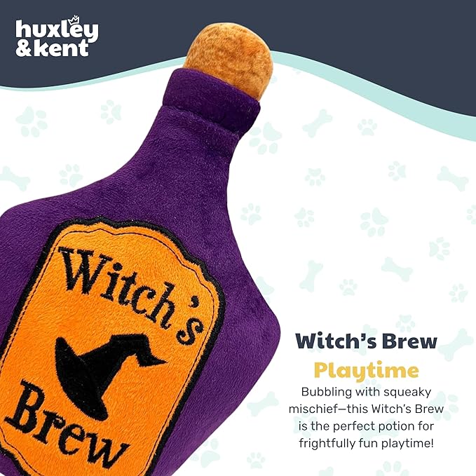 Huxley & Kent Halloween Funny Dog Toy w/Squeaker – Power Plush Squeaky Dog Toys for Small, Medium & Large Dogs – Soft Stuffed Animal for Indoor Play & Fetch - Witch's Brew, One Size