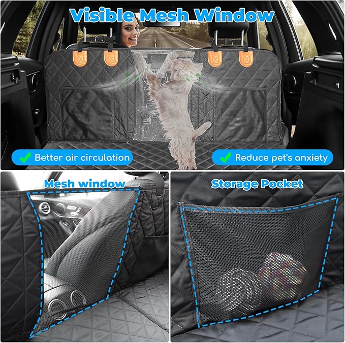 URPOWER Back Seat Extender for Dogs - Hard Bottom Dog Car Seat Cover Holds 400 lbs, Waterproof Dog Hammock Dogs Bed for Cars, SUVs & Small Trucks, Pet Backseat Protector with Mesh Window & Large Space