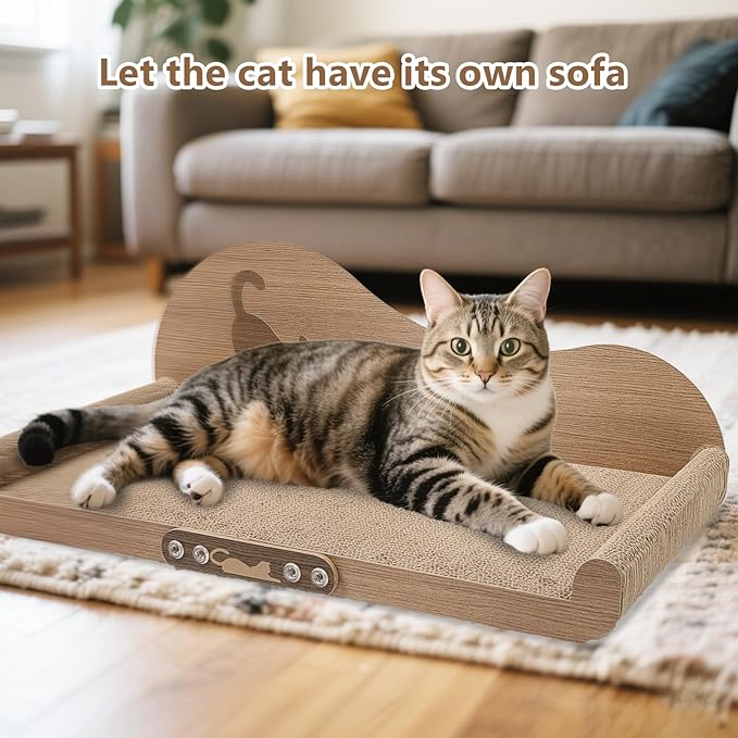 NATUYA Cat Scratcher Cardboard Lounge Bed, 24 Inch Large Cats Scratching Board Couch, Durable Cat Scartch Pad for Indoor Cats
