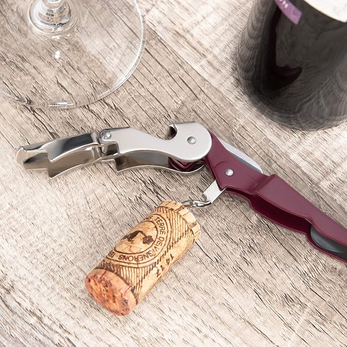 HYZ 2-Pack Wine Opener Waiter Corkscrew, Professional Wine Key for Servers, Bartender with Foil Cutter, Manual Wine Bottle Opener Double Hinged (Burgundy)