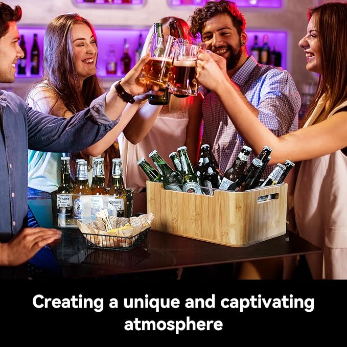 Ice Bucket Kit, 12L Capacity, Double-Layer Insulated, Keeps Ice Cold for Long Time, Includes 5L, 3.5L PET Ice Buckets, Ice Scoop, and 3 awesome colorful lights, Perfect for Parties