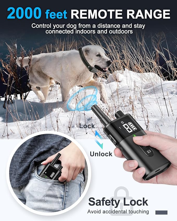 No Shock Dog Training Collar with Remote, Dog Vibration Collar with Controller Beep and Vibrate Only, Safe Lock Waterproof Rechargeable Vibrating Collars for Dogs(10-120 lbs)-No Prongs (Black)