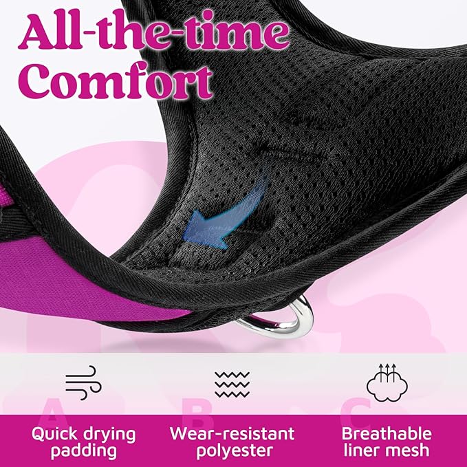 rabbitgoo Dog Harness for Large Dogs, No Pull Pet Vest with 3 Buckles, Adjustable Soft Padded Pet Harness with Easy Control Handle and Reflective Strips, Purple, L