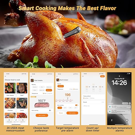 Wireless Meat Thermometer with 4 Probes, Inkbird Wifi Digital Food Thermometer for Turkey Beef Rotisserie Grill Oven,Unlimited Range Dishwasher Waterproof Bluetooth Meat Thermometer for iOS & Android