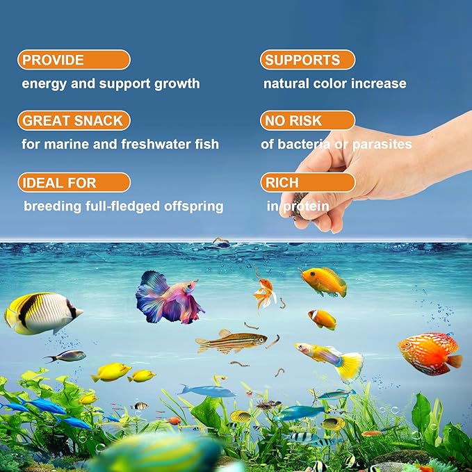 Freeze Dried Blood Worms for Fish – Natural High Protein Fish Food,Enhances Color & Growth for Betta,Cichlid, Goldfish, Guppy (3 oz)