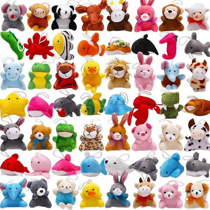 56 Pack Mini Plush Animals Toys Bulk, Small Stuffed Ocean Animal Toy Set, Keychain Decoration for Claw Machine, Birthday Party Favor, Goodie Bag Fillers, Valentines Classroom Prize Box, School Reward