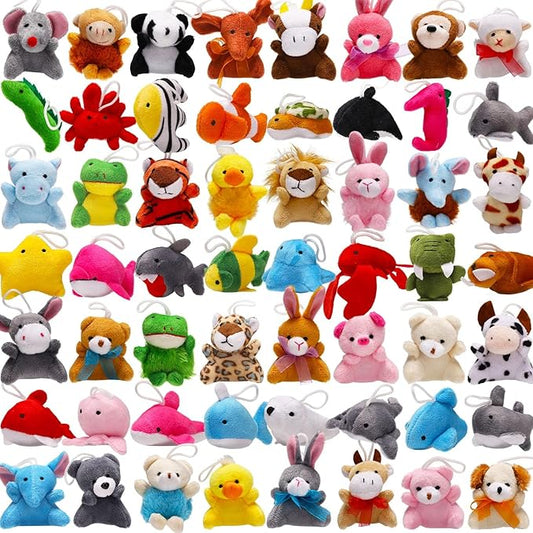 56 Pack Mini Plush Animals Toys Bulk, Small Stuffed Ocean Animal Toy Set, Keychain Decoration for Claw Machine, Birthday Party Favor, Goodie Bag Fillers, Valentines Classroom Prize Box, School Reward