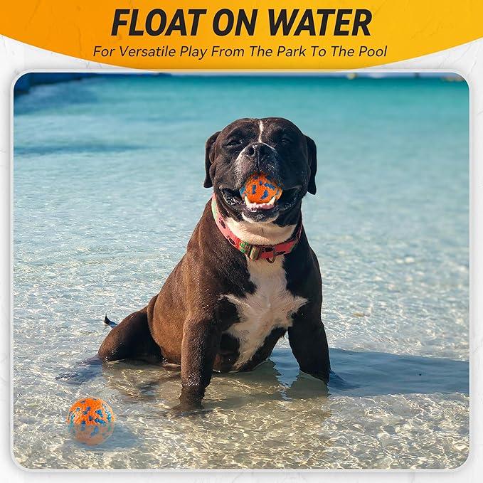 4Pcs Dog Balls, Tennis Balls for Dog Aggressive Chewers, for Large Medium Small Puppy, Training Catch&Fetch, Water Floats Toys, Orange