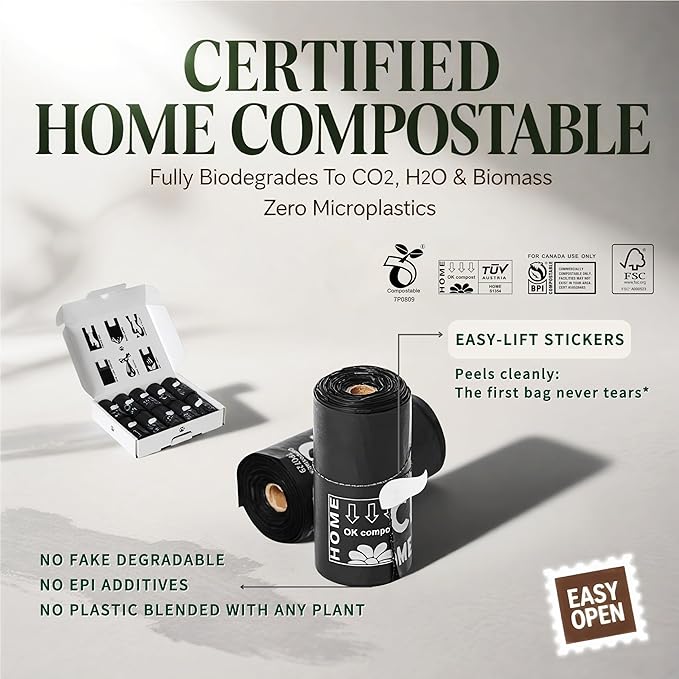 Ultra Thick RockRhino Dog Poop Bags - ECO Heavy Duty, Multi-Layer Bottom, 0% Plastic, 100% Home Compostable, Mint-Scented, Easy Open Tie Handles, Glove-Like Fit - 120 Bags