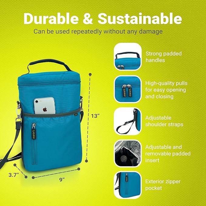 meori 2-Bottle Insulated Wine Tote | Azure Blue Solid