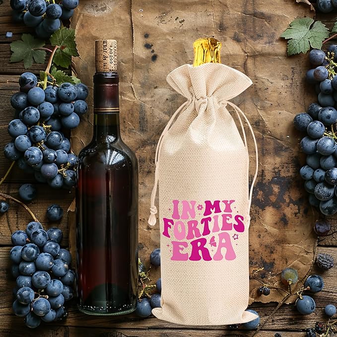 In My Forties Era Wine Bag-Premium quality wine carrier with stylish design.Unique wine bag for 40th birthday decoration.40th birthday gift for her