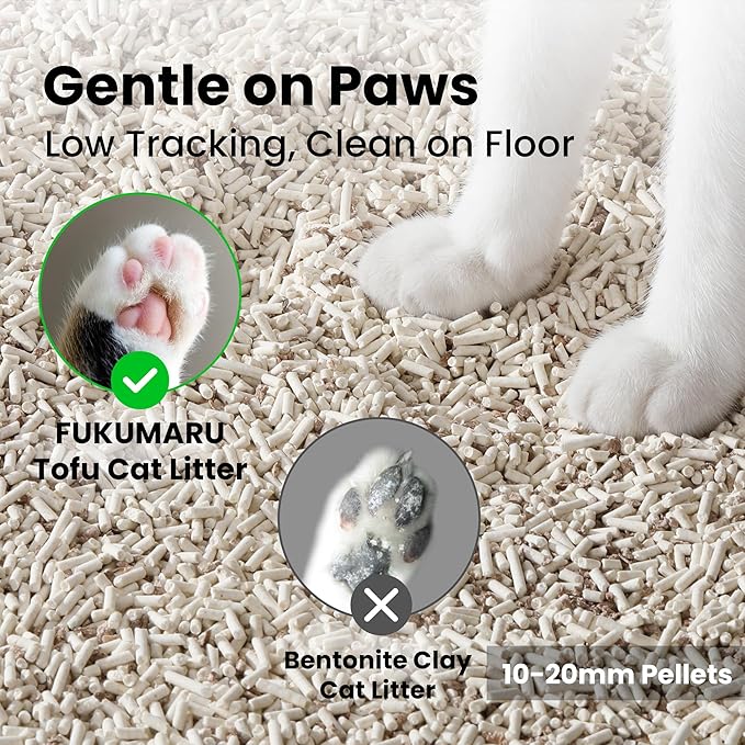 FUKUMARU Tofu Cat Litter, 32 LBS Clumping Cat Litter, Dust Free, Natural, Unscented, Flushable, Lightweight, Low Tracking, Mixed Apple Wood, 24/7 Odor Control, 8 lb x 4 Bags