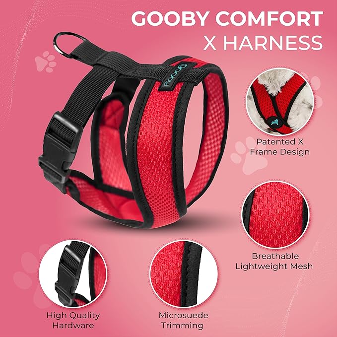 Gooby Comfort X Head in Harness - Red, Medium - No Pull Small Dog Harness, Patented Choke-Free X Frame - Perfect on The Go Dog Harness for Medium Dogs No Pull or Small Dogs for Indoor and Outdoor Use