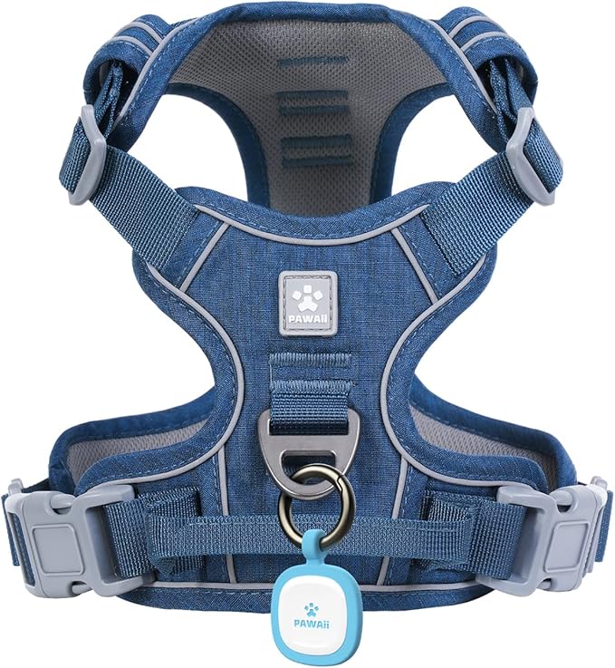 Pawaii No Pull Dog Harness with Pet ID Tag,Reflective Strips No Choke Front O Ring Breathable Mesh Adjustable Soft Padded Pet Vest with Easy Control Handle for Large Dogs