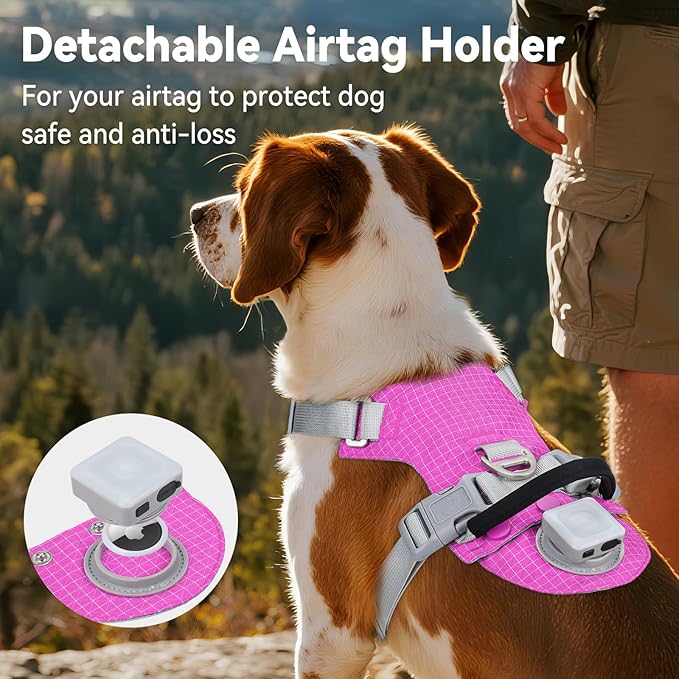 Joytale Lightweight Light Up Dog Harness, Rechargeable No-Pull LED Dog Harness with Detachable Light Box, Airtag Holder, Adjustable for Night Walking, Running & Everyday Use, Hotpink, M