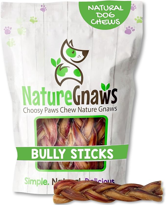 Nature Gnaws Braided Bully Sticks for Dogs 5-6" (10 Count) - Long Lasting for Small and Medium Dogs - Natural Beef Dog Chew Bones - Rawhide Free