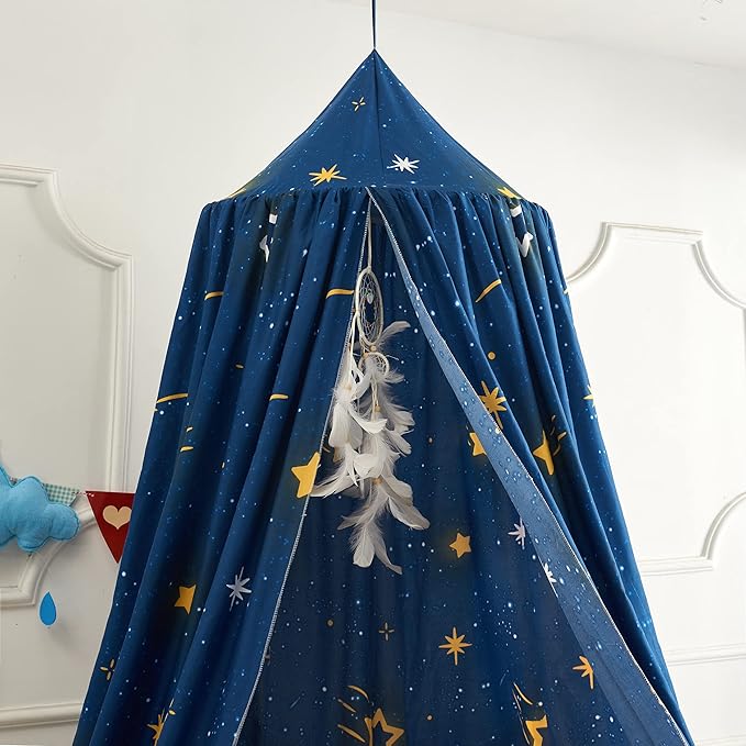 Mengersi Star Bed Canopy for Girls, Prince Round Dome Kids Indoor Outdoor Castle Hanging House Decoration Reading Nook