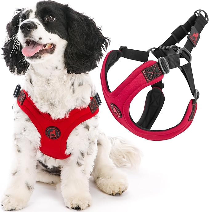 Gooby Escape Free Sport Harness - Red, Small - No Choke Step-in Patented Neoprene Dog Harness with Four-Point Adjustment for Small to Medium Dogs
