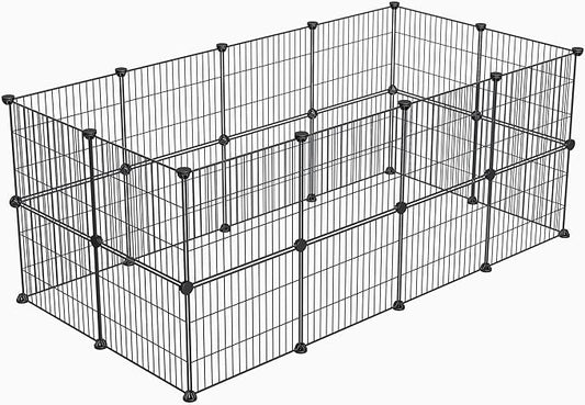 Small Animal Playpen, Guinea Pig Cages, Pet Playpen, Rabbit Cage,Small Animal Cage, Puppy Kitten Dog Playpen, Indoor Outdoor Portable Metal Wire Yard Fence,15 X 12 Inch, 24 Panels, Black
