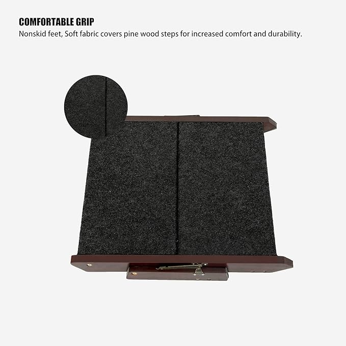 MEWANG Wooden Pet Stairs/Pet Steps - 2-in-1 Foldable Stairs & Ramp for Beds and Cars - Portable Dog/Cat Ladder Up to 110 Pounds