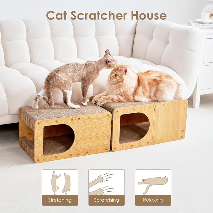 EHEYCIGA Cardboard Cat Scratcher House, 23-Inch Corrugated Cat Scratcher for Indoor Cats, Extra Large Scratching Board Pad, Brown