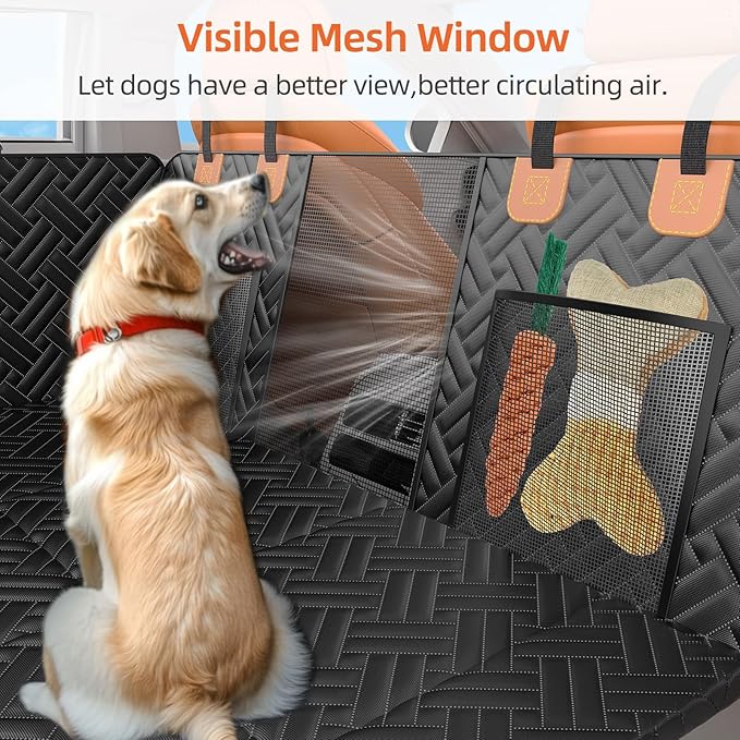 Back Seat Extender for Dogs,Dog Car Seat Cover for Back Seat,Hard Bottom Dog Bed for Car with Mesh Window,100% Waterproof and 600D Oxford Scratch-Resistant Backseat Car Seat for Cars Trucks and Suv
